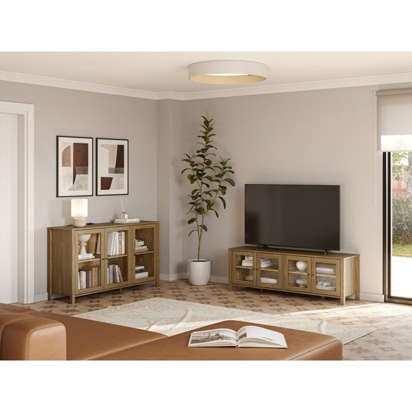 Naturaalses värvitoonis männipuidust vitriinkapp 142x80x40 cm Alessandra - Marckeric-image-4