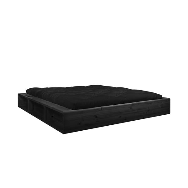Mustast täispuidust kaheinimese voodi koos panipaigaga ja must futon Comfort , 180 x 200 cm Ziggy - Karup Design