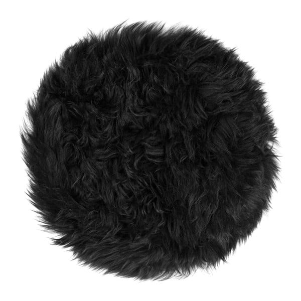 Černý podsedák z ovčí kožešiny na jídelní židli Royal Dream Zealand Round, ⌀ 35 cm