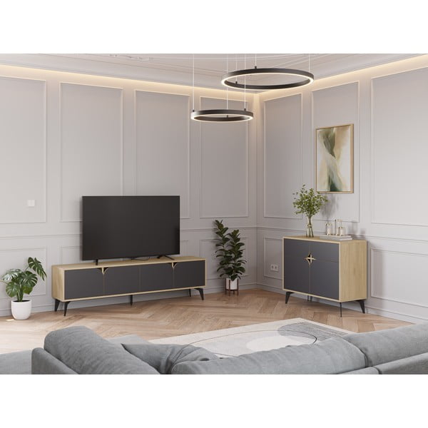 Must-puiduvärvi tammedekooriga kapp 95x79 cm Nola - Marckeric-image-4