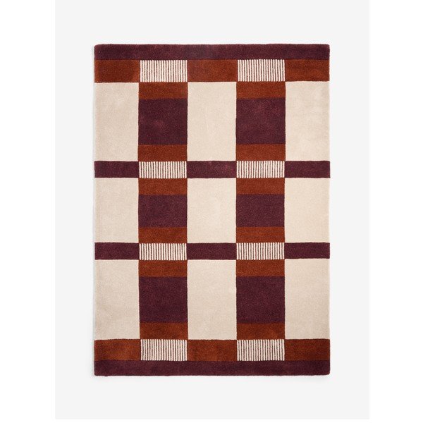 Burgundiapunane/kreemikas käsitsi kootud vaip taaskasutatud kiududest 120x170 cm Franka - MADE