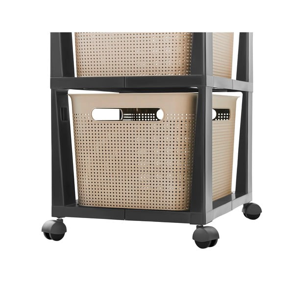 Must/beež plastikust mobiilne riiul 30x77 cm Brisen - Rotho-image-2