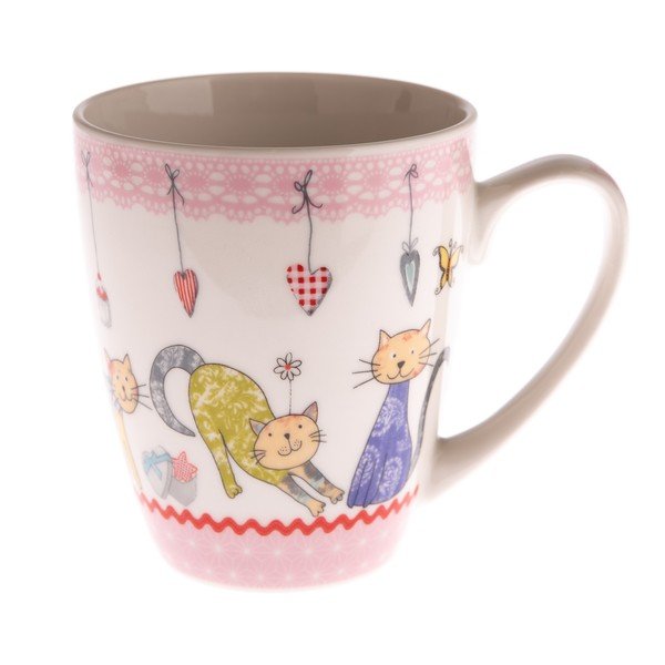 Barevný porcelánový hrnek s kočičkami Dakls Pinky, 390 ml