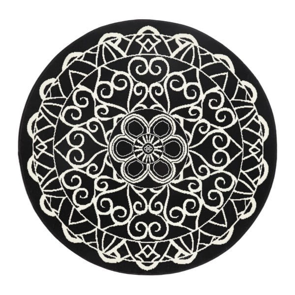 Černý kulatý koberec Hanse Home Mandala
