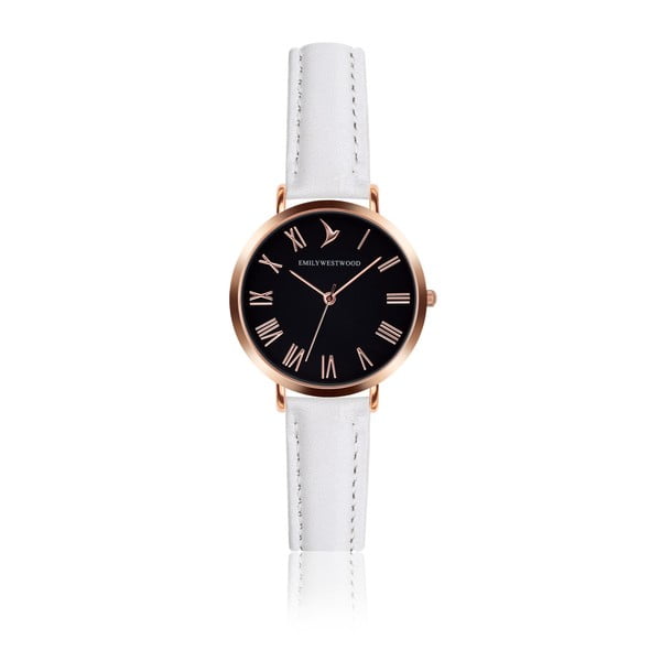 Dámské hodinky s bílým páskem z pravé kůže Emily Westwood Night