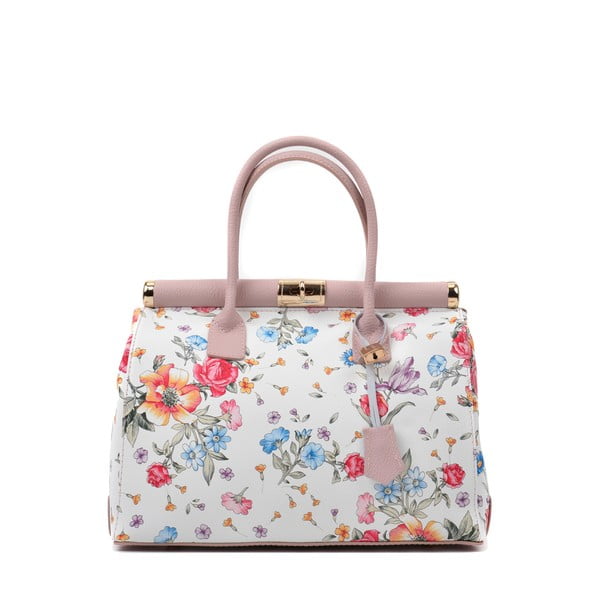 Růžovo-bílá kožená kabelka s květinovým motivem Renata Corsi