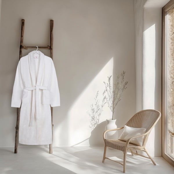 Valge puuvillane hommikumantel, suurus M/L Terry - HIP-image-1