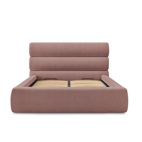 Heleroosa polsterdatud kaheinimesevoodi koos voodipõhjaga 160x200 cm Jagna - Bobochic Paris-image-3