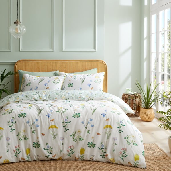 Roheline-valge puuvillane voodipesu kaheinimesevoodile 200x200 cm Cottage Garden - RHS