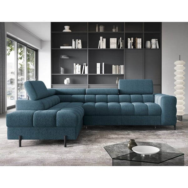 Sinine buklee-kangast lahtikäiv/sahtliga nurgadiivan (vasak nurk/L-kujuline) Ferucce – ELTAP-image-1