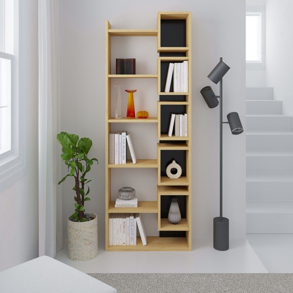 Raamaturiiul tammedekooriga must-puiduvärvi 60x168,5 cm Eladi - Marckeric-image-4