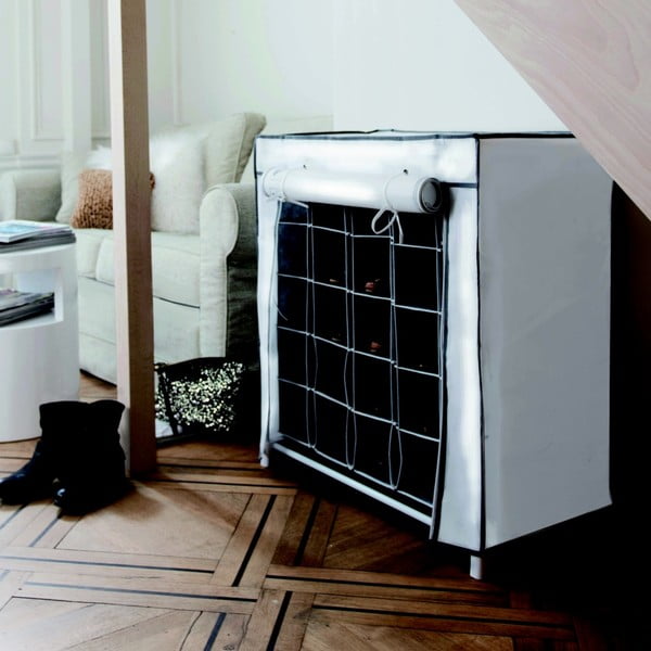 Must-valge tekstiilist jalatsiriiul Jalatsid, 25 lahtrit - Compactor-image-1