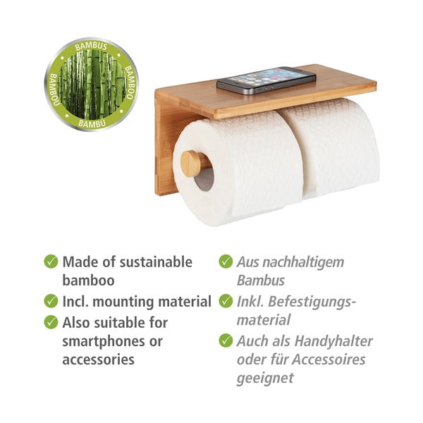 Seinale paigaldatud bambusest tualettpaberi hoidja Duo Bambusa - Wenko-image-4