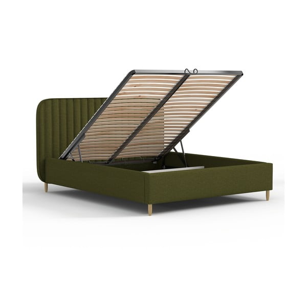 Roheline polsterdatud kaheinimesevoodi koos voodipõhja ja panipaigaga 160x200cm Noto - Maison de Rêve-image-3