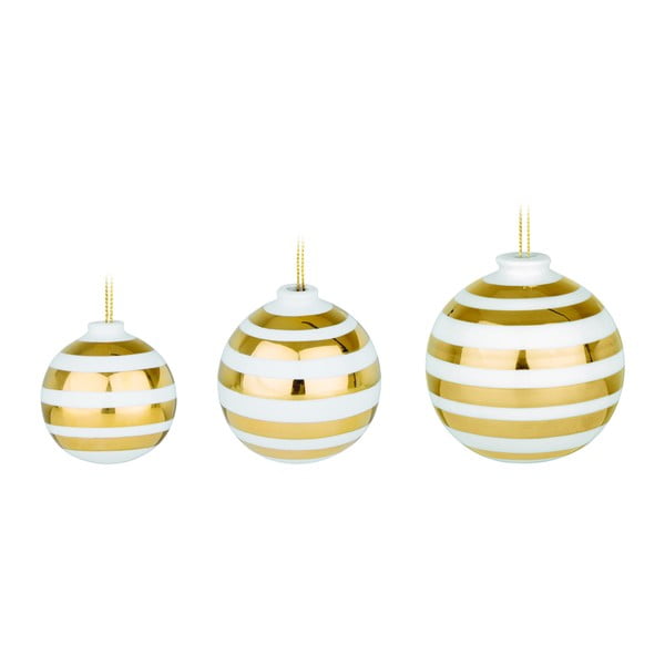 3 valge keraamilise jõulukuusekaunistuse komplekt kuldsete detailidega Omaggio - Kähler Design