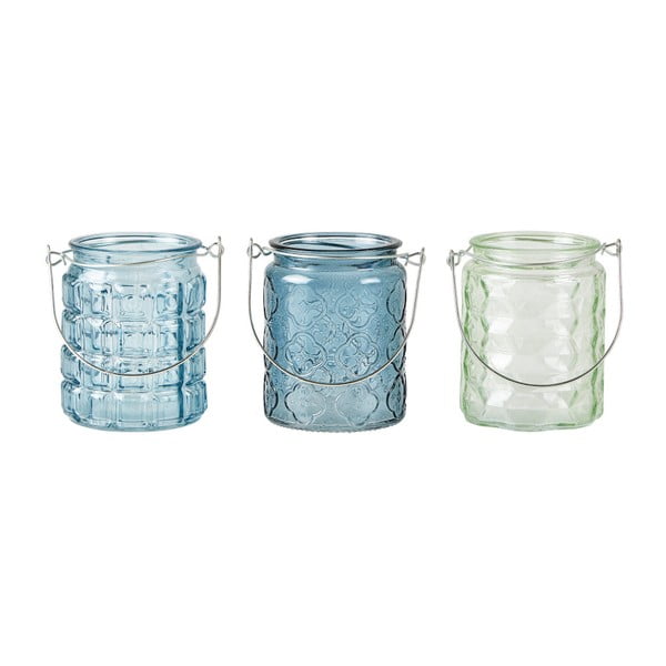 Sada 3 modrých svícnů na čajovou svíčku KJ Collection Glass, 10 x 8 cm