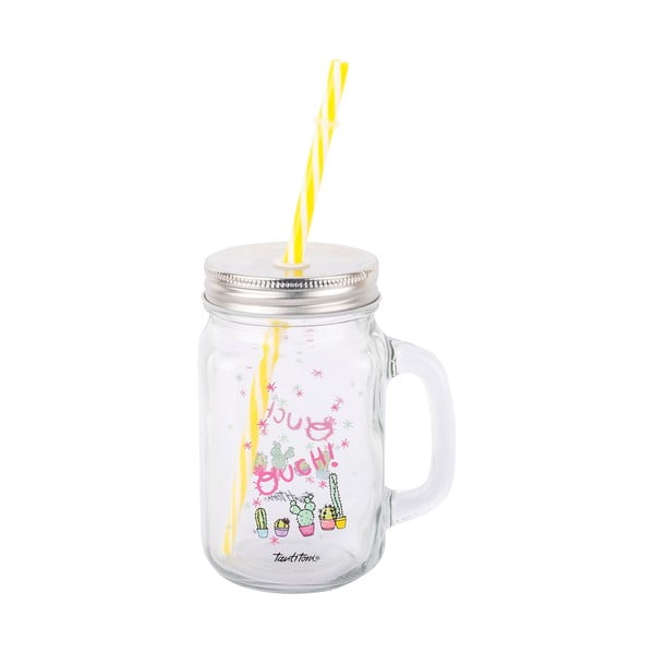 Skleněná mason jar s brčkem Tantitoni Love, 475 ml