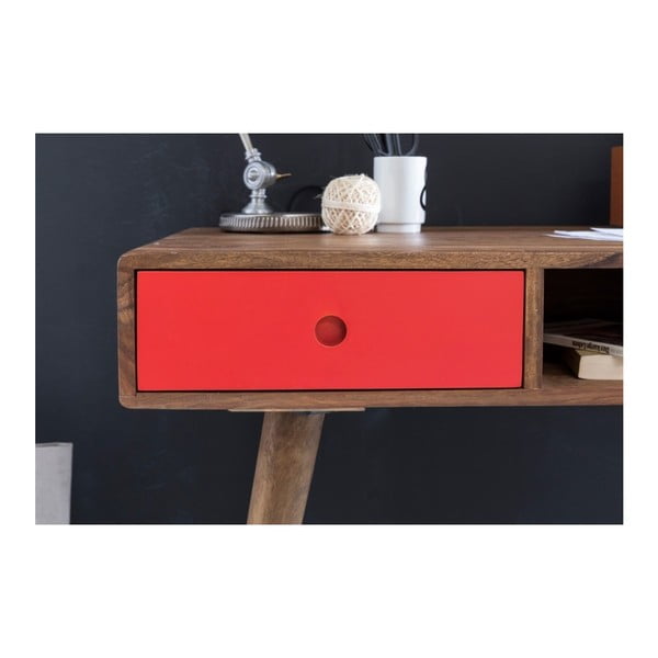 Pracovní stůl s červenou zásuvkou z masivního sheeshamového dřeva Skyport REPA-image-2