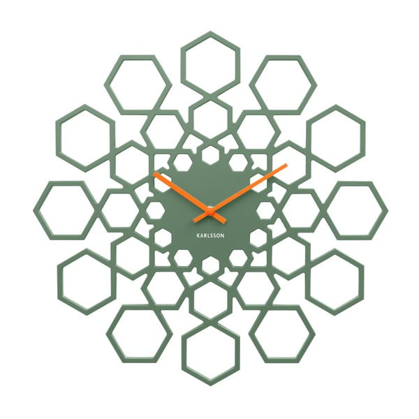 Zelené nástěnné hodiny Karlsson Sunshine Hexagon
