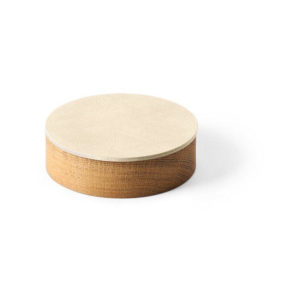 Kreem puidust/öko-nahast dekoratiivne hoiukarp koos kaanega ø 11x3,5 cm Circle Nupo - LIND DNA