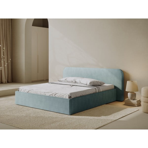 Mentoolivärvi polsterdatud kaheinimesevoodi koos panipaiga ja voodipõhjaga 160x200 cm Elizabeth - Micadoni-image-1