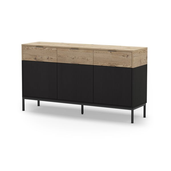 Madal kummut tammedekooriga must-puiduvärvi 150x80 cm Marion - Marckeric-image-1