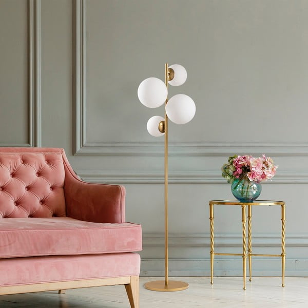 Kuldne põrandavalgusti klaasist varjuga (kõrgus 162 cm) Fazli - Opviq lights-image-3