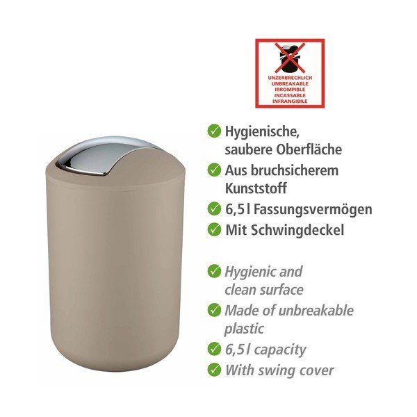 Plastikust prügikast Taupe 6,5 l Brasil - Wenko-image-3