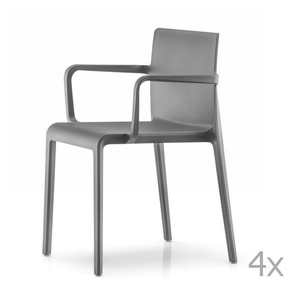 Sada 4 antracitových  jídelních židlí s područkami  Pedrali Volt