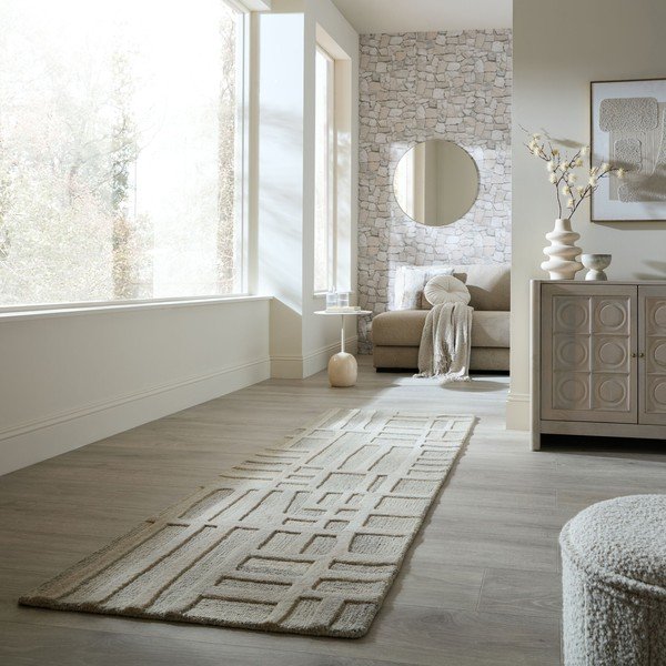 Hall-beež käsitsi kootud villane vaip 80x300 cm Elva - Flair Rugs-image-1