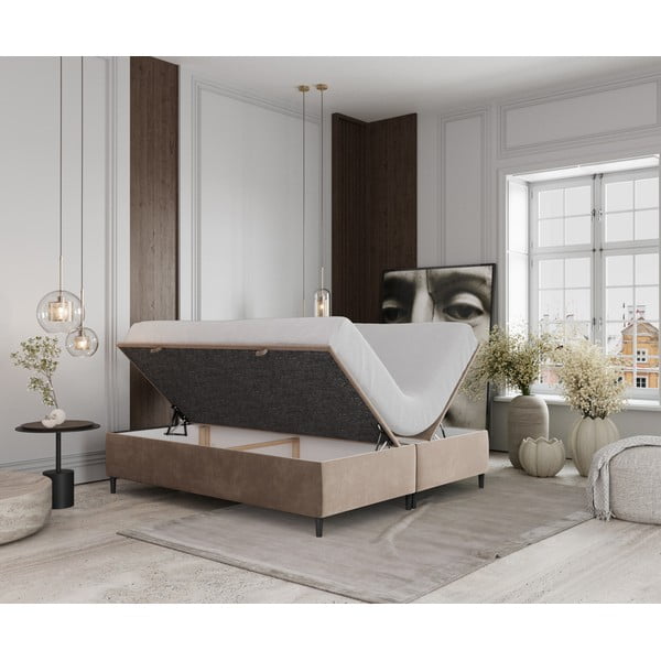 Beež polsterdatud kaheinimese voodi koos panipaigaga 200x200 cm Tate - Maison de Rêve-image-2