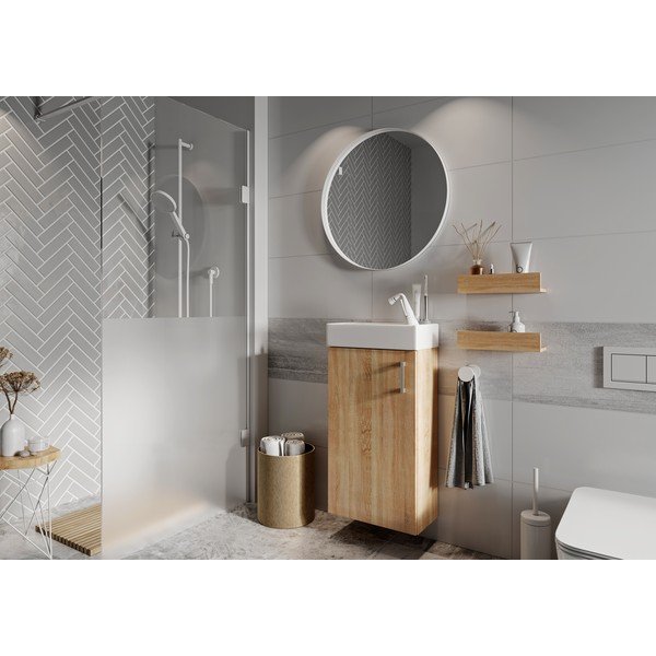 Puiduvärvi tammespooniga seinale valamuga segistita üksus  40x79 cm Oia – STOLKAR-image-1