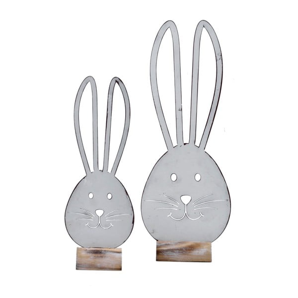 Malá bílá kovová dekorace s motivem zajíce na dřevěném podstavci Ego Dekor, 12 x 34 cm-image-1