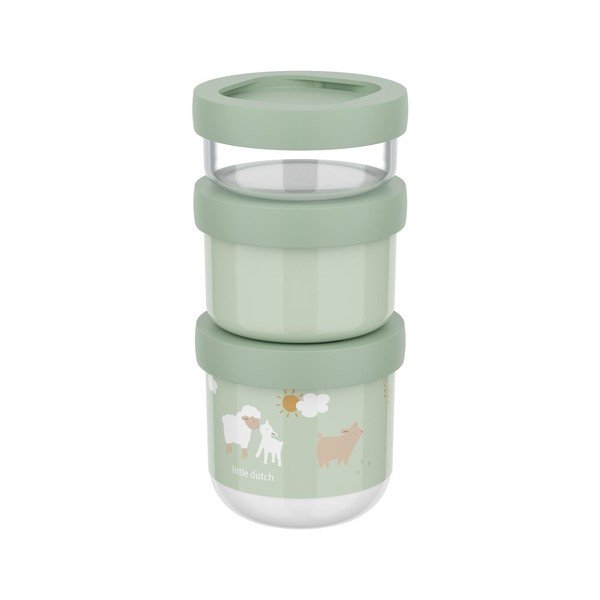 Helerohelised plastmassist laste suupistekarbid 3-osalise komplektiga Little Farm - Mepal