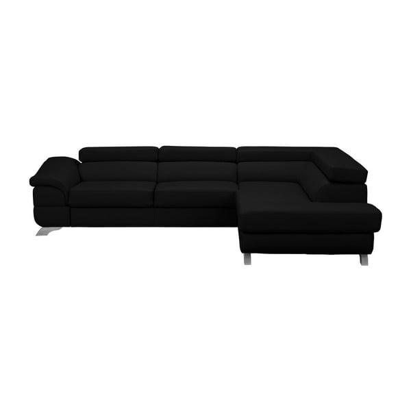 Černá kožená rozkládací rohová pohovka s úložným prostorem Windsor & Co Sofas Gamma, pravý roh