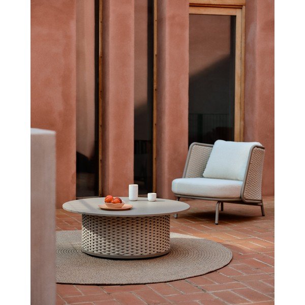 Beež ümmargune taaskasutatud kiududest sise- ja välisvaip ø 150 cm Despas - Kave Home-image-1