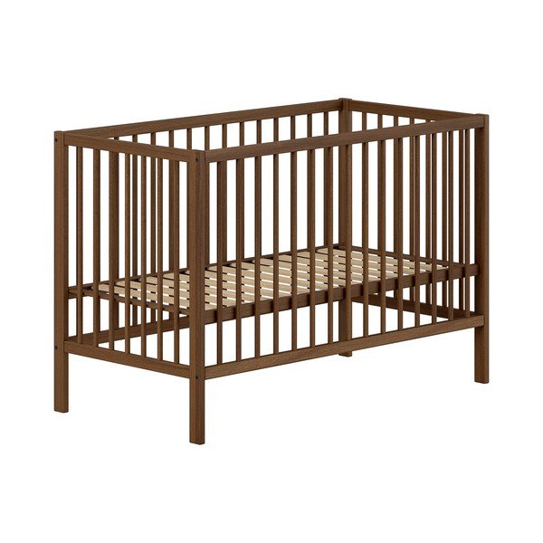 Pruun pöögipuidust reguleeritava kõrgusega võrevoodi 60x120 cm Dino - Vipack