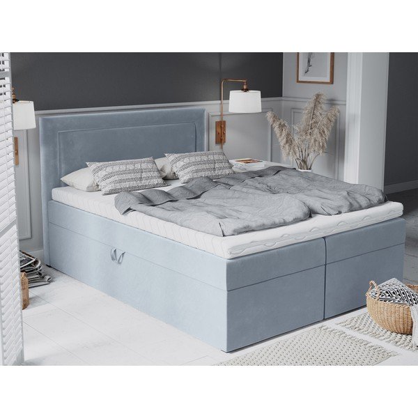 Helesinine boxspring-voodi koos hoiualusega 180x200 cm Yucca - Mazzini Beds-image-1