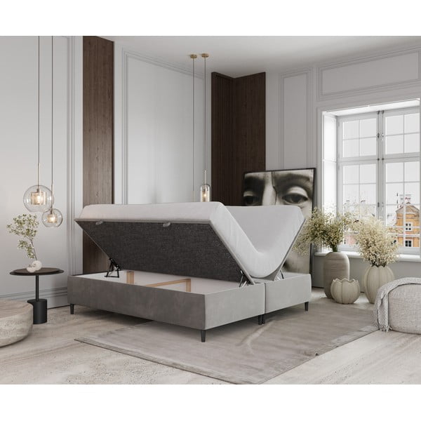 Helehall polsterdatud kaheinimese voodi koos panipaigaga 200x200 cm Tate - Maison de Rêve-image-2