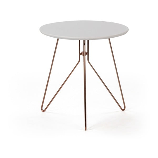 Bílý příruční stolek s podnožím v měděné barvě PLM Barcelona Alegro, ⌀ 40 cm