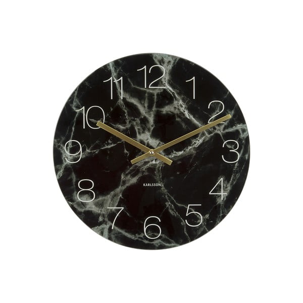 Černé nástěnné hodiny Karlsson Glass Marble, ⌀ 40 cm
