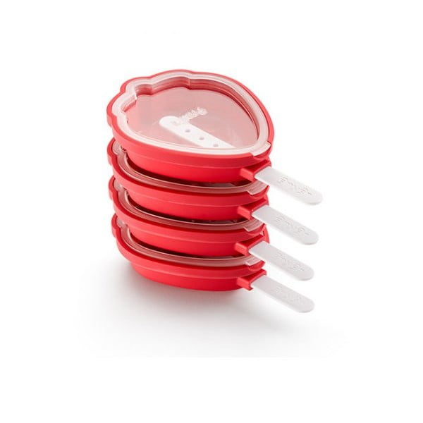 4 punase silikoonist jäätisevormi komplekt maasikakujuline - Lékué