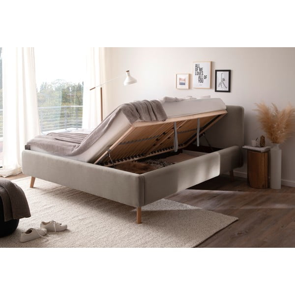 Hallikaspruun polsterdatud kaheinimesevoodi koos voodipõhja ja panipaigaga 160x200 cm Mattis - Meise Möbel-image-4