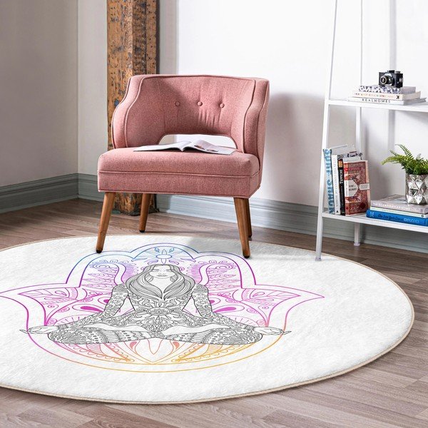 Valge pestav ümmargune vaip, sobitub robottolmuimejaga ø 120 cm Comfort - Mila Home-image-3