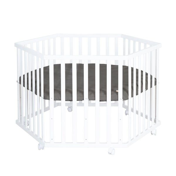 Valge reguleeritava kõrguse/ratastega mänguaedik - Roba