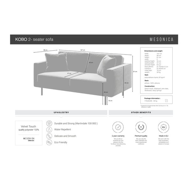 Roheline sametdiivan 167 cm Kobo - MESONICA-image-4