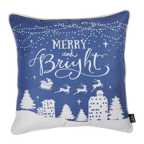 Modrý povlak na polštář s vánočním motivem Mike & Co. NEW YORK Honey Merry and Bright, 45 x 45 cm