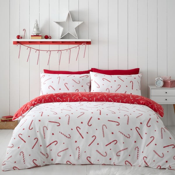 Punane-valge voodipesu kaheinimesevoodile 200x200 cm Candy Cane - Catherine Lansfield