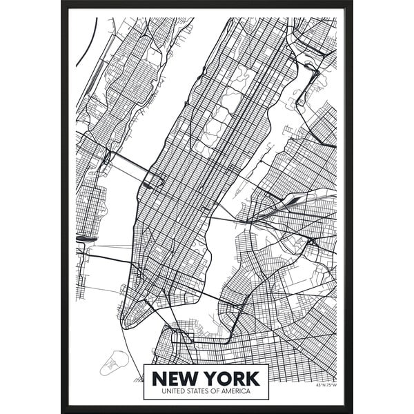 Seinaplakat raamis MAP/NEWYORK, 50 x 70 cm Map New York - DecoKing