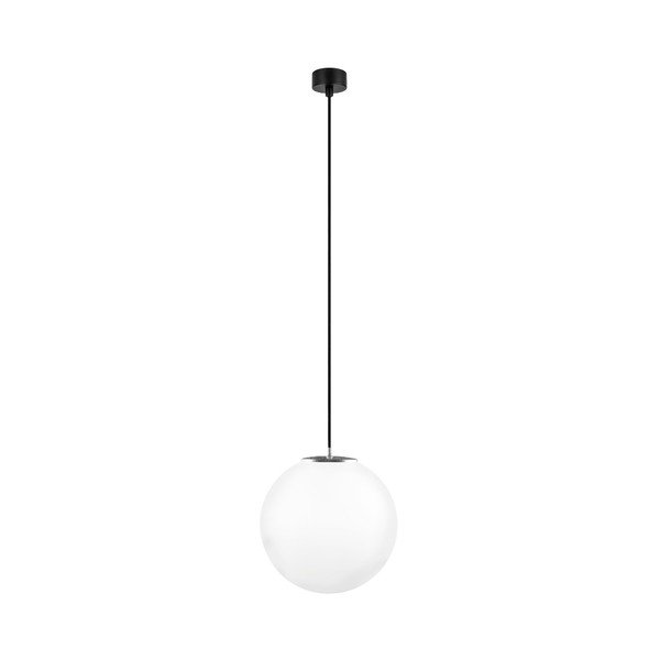 Bílé závěsné svítidlo s černým kabelem a detailem ve stříbrné barvě Sotto Luce Tsuri, ⌀ 30 cm